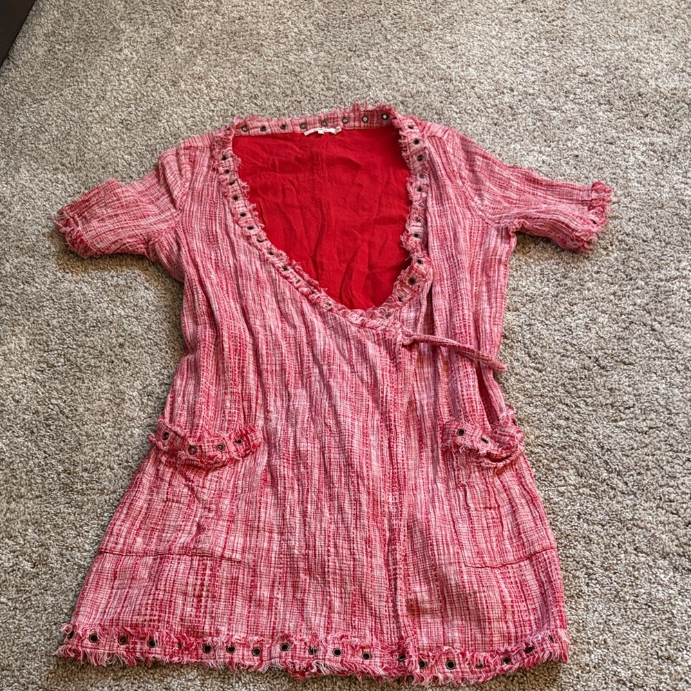 Tularosa Pink Textured Fringe Dress